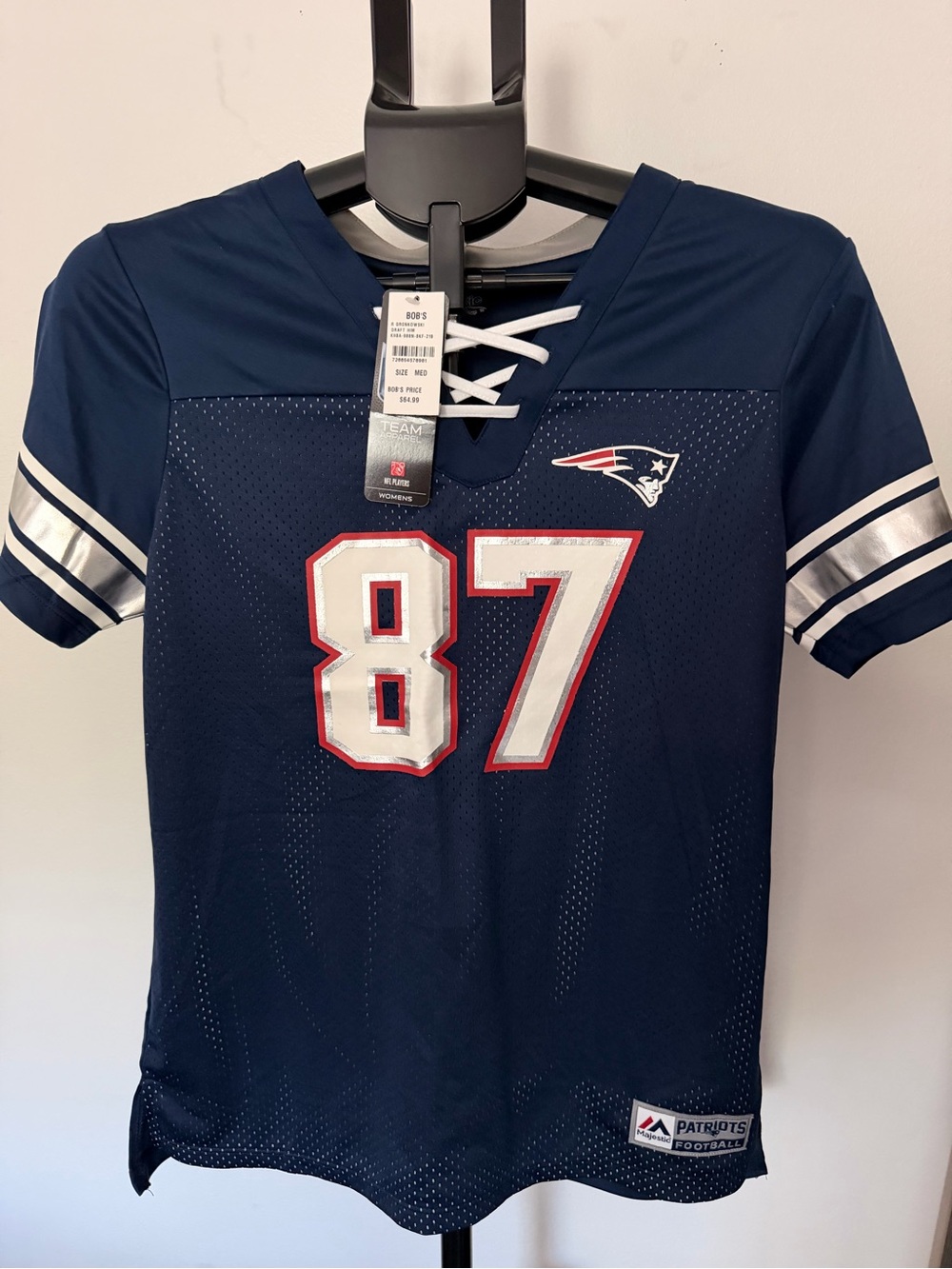 Majestic Navy Patriots Lace-Up #87 Rob Gronkowski Football Jersey